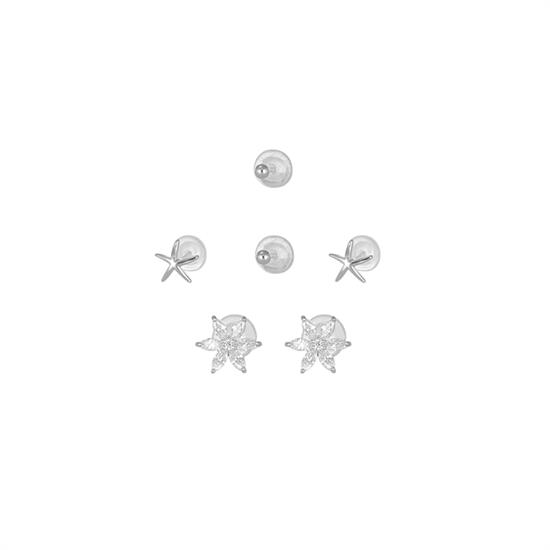 ORECCHINI SET FIORELLINI LISCI E ZIRCONATI IN ARGENTO 925°/°°