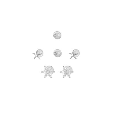 ORECCHINI SET FIORELLINI LISCI E ZIRCONATI IN ARGENTO 925°/°°