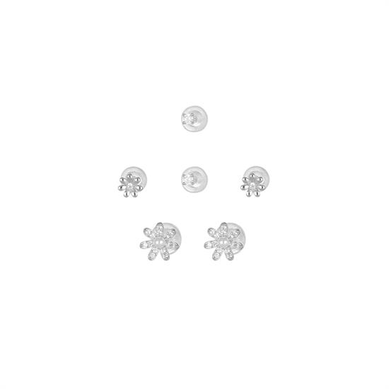 ORECCHINI SET FIORELLINI E PUNTO LUCE ZIRCONATI IN ARGENTO 925°/°°