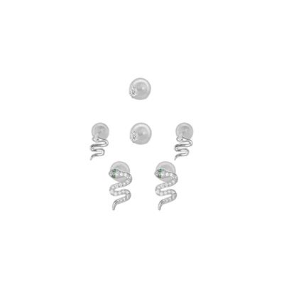 ORECCHINI SET SERPENTE E PUNTO LUCE ZIRCONATI IN ARGENTO 925°/°°