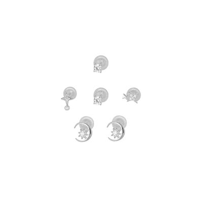 ORECCHINI SET LUNA E SELLE ZIRCONATI IN ARGENTO 925°/°°