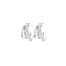 ORECCHINO CERCHIO 3 FILI ZIRCONI E PERLE PASSANTI ARGENTO 925°/°°