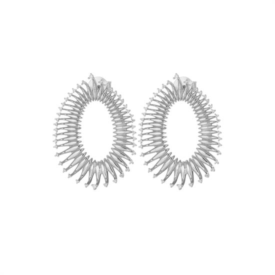 ORECCHINO OVALE CON FILI ZIRCONATI IN ARGENTO 925°/°°