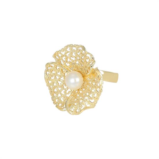 ANELLO TRIFOGLIO DIAMANTATO E PERLA DI FIUME 7MM IN ARGENTO 925°/°°