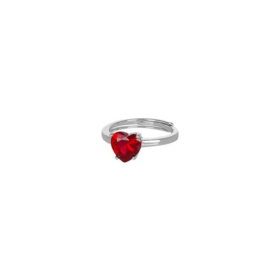 ANELLO RODIO CON CUORE BIG ZIRCONE ROSSO IN ARGENTO 925°/°°