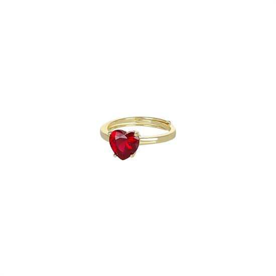 ANELLO DORATO CON CUORE BIG ZIRCONE ROSSO IN ARGENTO 925°/°°