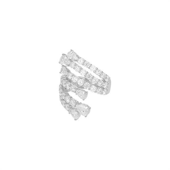 ANELLO RODIO CONTRARIE' 6 FILI ZIRCONI E GOCCIA ARGENTO 925°/°°