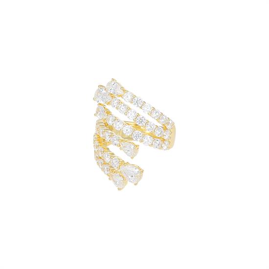 ANELLO DORATO CONTRARIE' 6 FILI ZIRCONI E GOCCIA ARGENTO 925°/°°