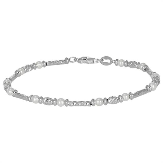 BRACCIALE CON OVALI DIAMANTATI CON PERLINE IN ARGENTO 925°/°°