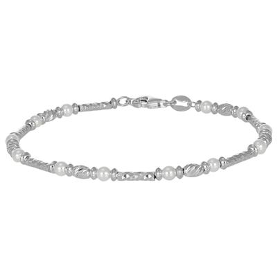 BRACCIALE CON OVALI DIAMANTATI CON PERLINE IN ARGENTO 925°/°°