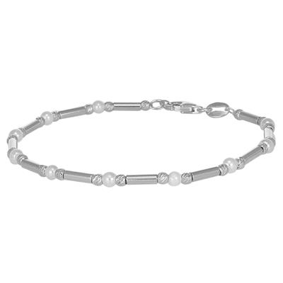 BRACCIALE CON BACCHETTE LISCIA CON PERLINE IN ARGENTO 925°/°°