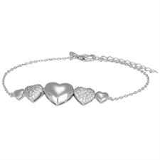 BRACCIALE CUORI BOMBATI LISCI E ZIRCONATI IN ARGENTO 925°/°°