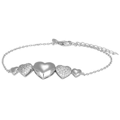 BRACCIALE CUORI BOMBATI LISCI E ZIRCONATI IN ARGENTO 925°/°°