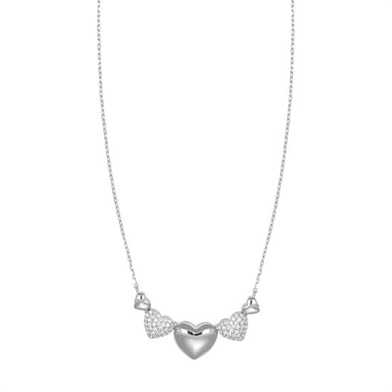 COLLANA CUORI BOMBATI LISCI E ZIRCONATI IN ARGENTO 925°/°°