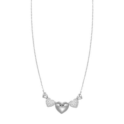 COLLANA CUORI BOMBATI LISCI E ZIRCONATI IN ARGENTO 925°/°°