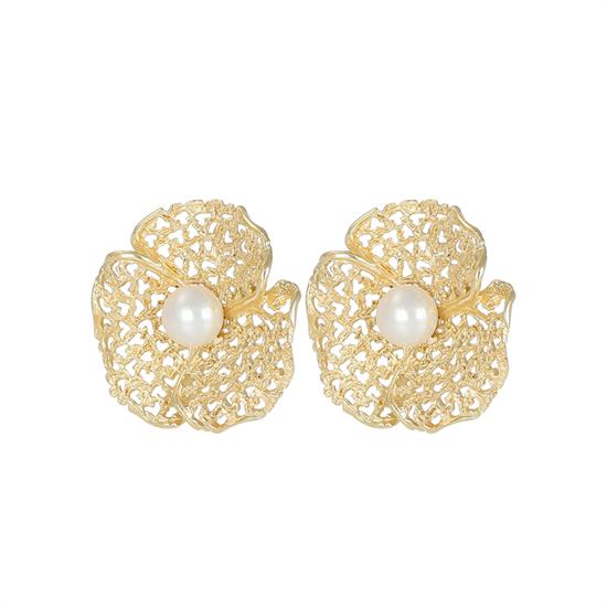 ORECCHINO TRIFOGLIO DIAMANTATO CON FORI E PERLA 7MM ARGENTO 925°/°°