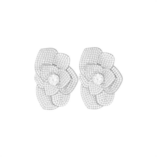 ORECCHINO PETALI SOVRAPPOSTI GRANDE ZIRCONATO IN ARGENTO 925°/°°