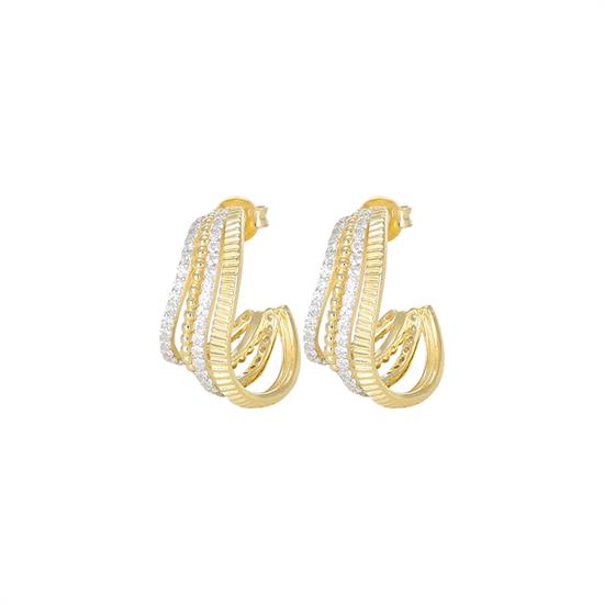 ORECCHINO CERCHIO MULTIFILO RIGATO PALLINO E ZIRCONI ARGENTO 925°/°°