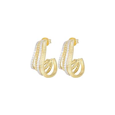 ORECCHINO CERCHIO MULTIFILO RIGATO PALLINO E ZIRCONI ARGENTO 925°/°°