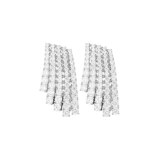 ORECCHINO CINQUE FILI RIGIDI ZIRCONI PENDENTI IN ARGENTO 925°/°°