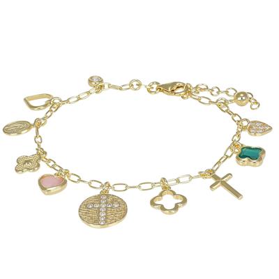 BRACCIALE OVALINA MULTI PIETRE E SOGGETTI PENDENTI ARGENTO 925°/°°