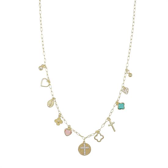 COLLANA OVALINA CON MULTI PIETRE E SOGGETTI PENDENTI ARGENTO 925°/°°