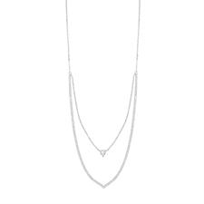 COLLANA 2 FILI META' TENNIS E CUORE ZIRCONE PENDENTE ARGENTO 925°/°°