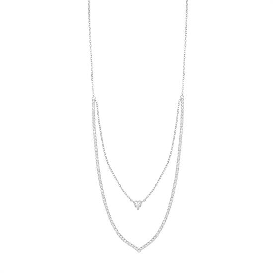COLLANA 2 FILI META' TENNIS E CUORE ZIRCONE PENDENTE ARGENTO 925°/°°