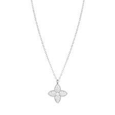 COLLANA QUADRIFOGLIO PUNTE ZIRCONATO BORDO PALLINATO ARGENTO 925°/°°