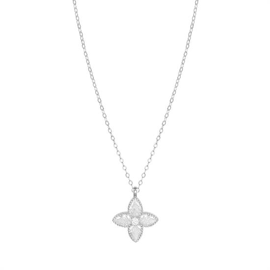 COLLANA QUADRIFOGLIO PUNTE ZIRCONATO BORDO PALLINATO ARGENTO 925°/°°