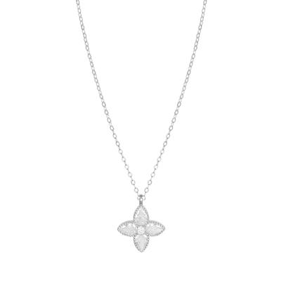 COLLANA QUADRIFOGLIO PUNTE ZIRCONATO BORDO PALLINATO ARGENTO 925°/°°