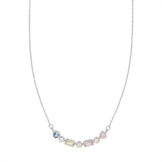 COLLANA BARRETTA MIX SOGG. CUORI TONDO BAGUETTE ZK ARGENTO 925°/°°