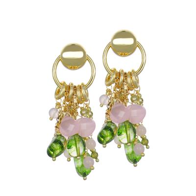 ORECCHINO ELETT. Q.ROSA,SPIN.VERDE,PERIDOTTO ARGENTO 925°/°°