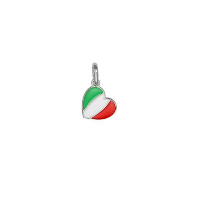 PENDENTE CUORE PICCOLO BANDIERA ITALIA SMALTATA IN ARGENTO 925°/°°