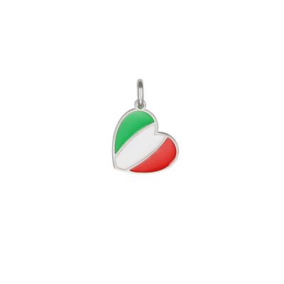 PENDENTE CUORE GRANDE BANDIERA ITALIA SMALTATA IN ARGENTO 925°/°°