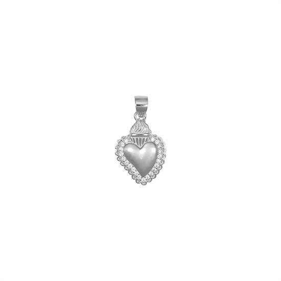 PENDENTE CUORE SACRO PICCOLO ZIRCONATO IN ARGENTO 925°/°°