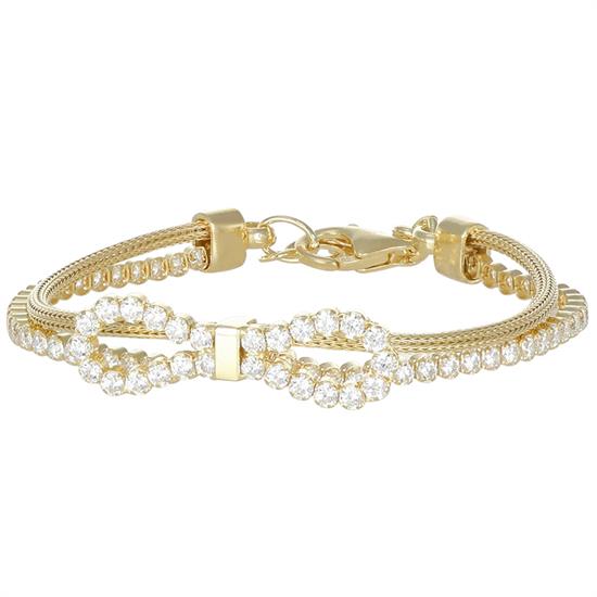 BRACCIALE FIOCCO ZIRCONATO CON CATENA DOPPIO FILO IN ARGENTO 925°/°°