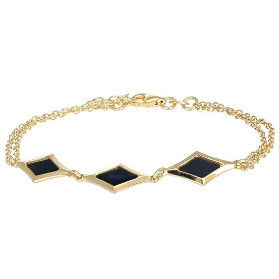 BRACCIALE CON ROMBI MADREPERLA E DOPPIA CATENA IN ARGENTO 925°/°°