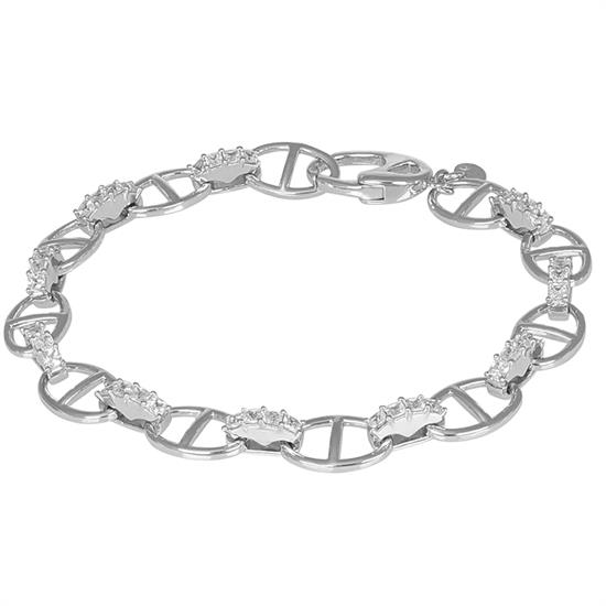 BRACCIALE MAGLIE MARINE GRANDI E BARRE ZIRCONATE ARGENTO 925°/°°