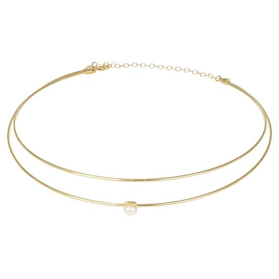 COLLANA RIGIDA DOPPIO FILO CON PERLA DI FIUME IN ARGENTO 925°/°°