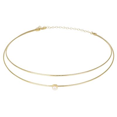 COLLANA RIGIDA DOPPIO FILO CON PERLA DI FIUME IN ARGENTO 925°/°°