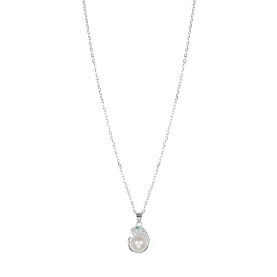COLLANA PENDENTE PERLA DI FIUME E PANTERA ZIRCONATA ARGENTO 925°/°°