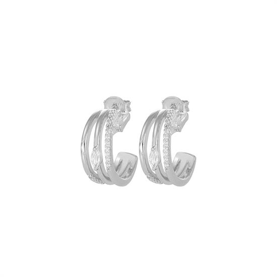 ORECCHINO CREOLA 3 FILI LISCIO ZIRCONATO E FORME IN ARGENTO 925°/°°