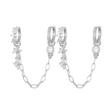 ORECCHINO DOPPIO CERCHIETTO E CATENA PENDENTI ZK IN ARGENTO 925°/°°