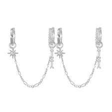 ORECCHINO DOPPIO CERCHIETTO E CATENA SOLE,BAGUETTE ZK ARGENTO925°/°°