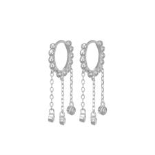 ORECCHINO CERCHIETTO PALLINATO 3 CATENE PENDENTI ZK ARGENTO 925°/°°