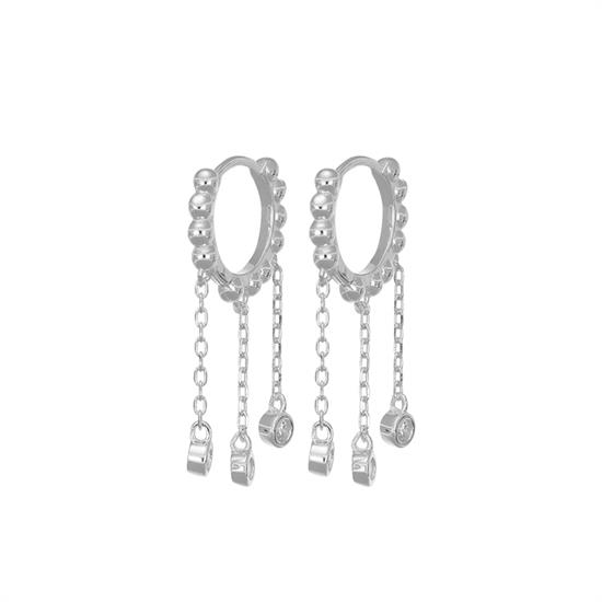 ORECCHINO CERCHIETTO PALLINATO 3 CATENE PENDENTI ZK ARGENTO 925°/°°