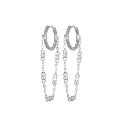 ORECCHINO CERCHIETTO LISCIO CATENA PASSANTE ZIRCONATA ARGENTO925°/°°