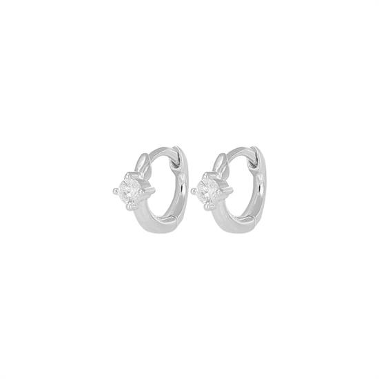 ORECCHINO MINI CERCHIETTO ZIRCONATO E 4 GRIFFE IN ARGENTO 925°/°°