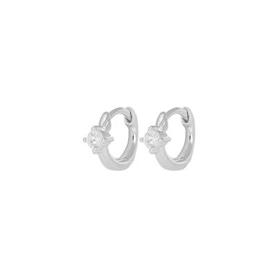 ORECCHINO MINI CERCHIETTO ZIRCONATO E 4 GRIFFE IN ARGENTO 925°/°°